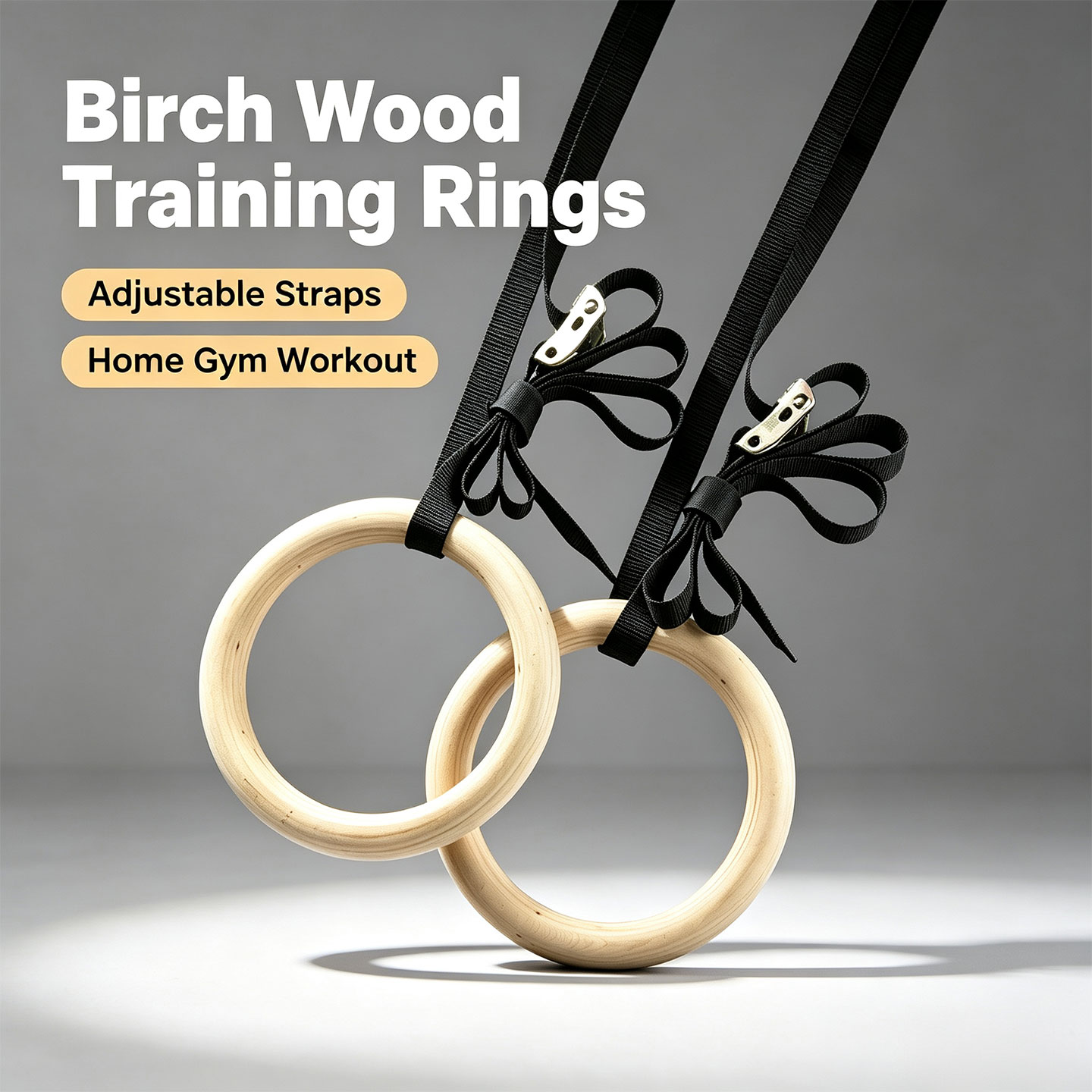 Gymnastic Rings Wooden - Birch Wood Gymnastic Rings，with Adjustable Cam