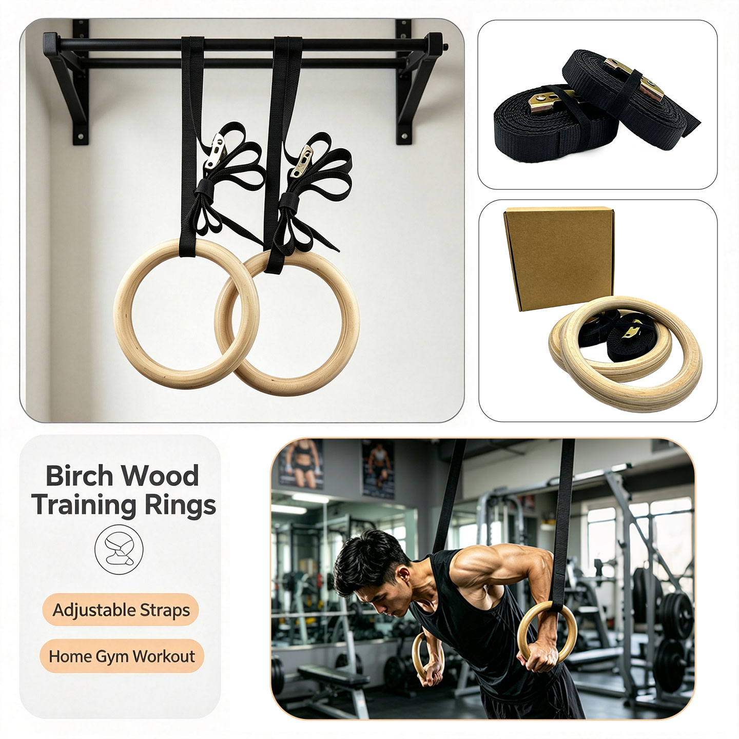 Birch Wood Gymnastic Rings，wit - Gymnastic Rings Wooden recension och pris