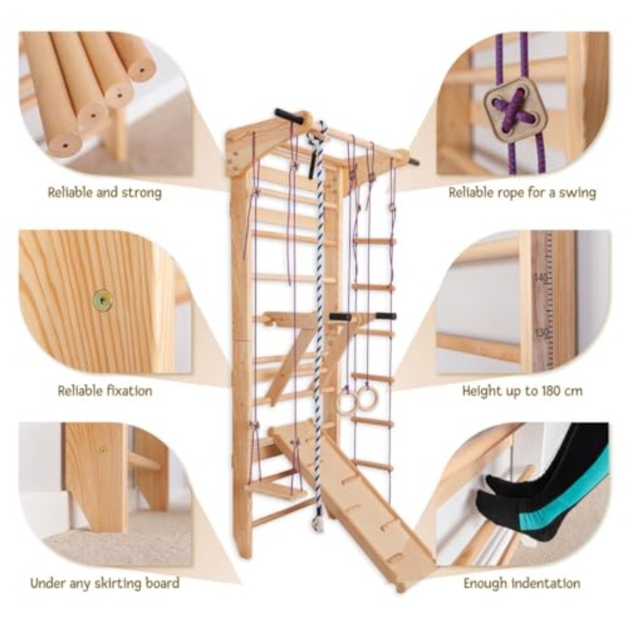 Swedish Ladder Wall Bars for h - Gymnastic Rings Wooden recension och pris